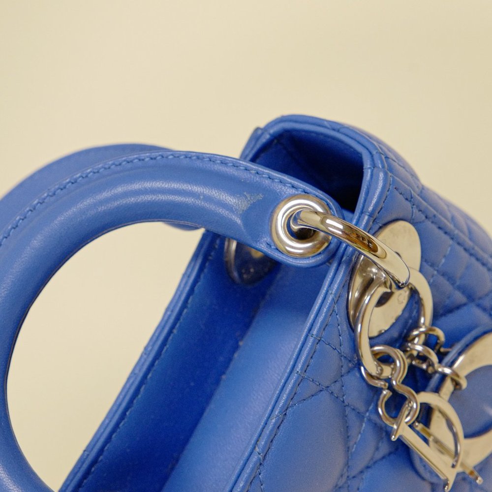 CHRISTIAN DIOR Lambskin Cannage Mini Lady Dior Blue - Picture 6 of 6